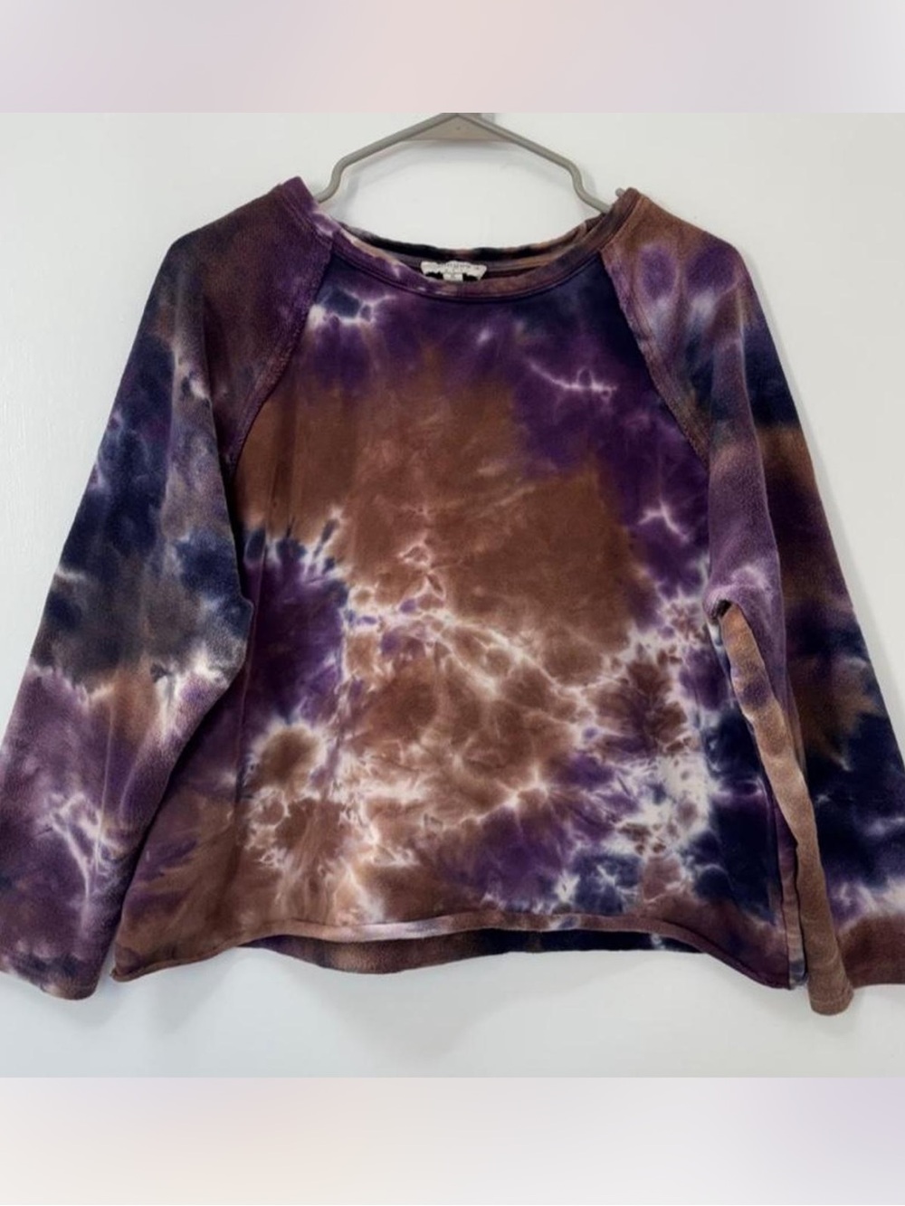 Umgee Purple Navy Brown Tie Dye Boxy Fit Sweatshirt Women XL
